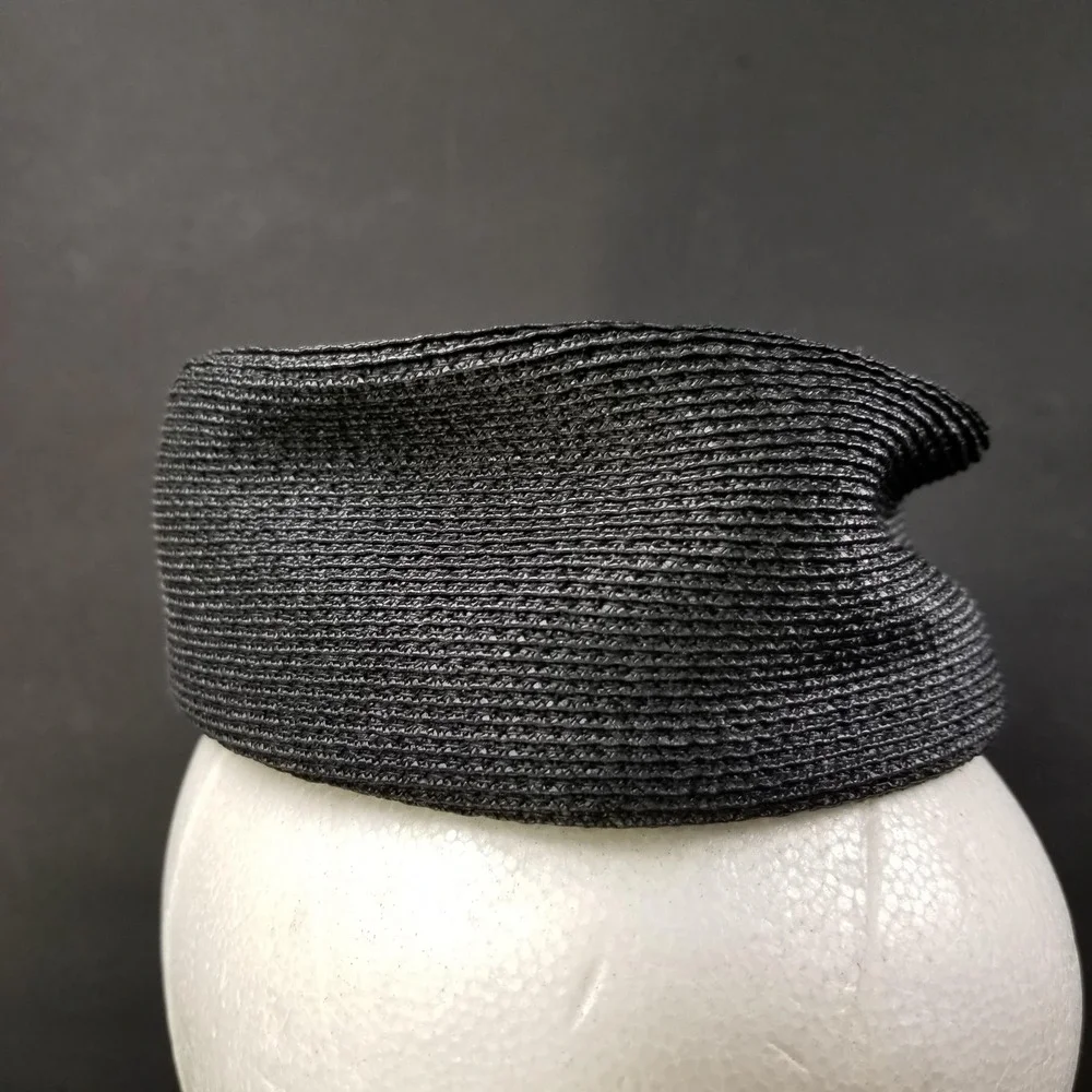 Vintage Black Woven Straw Pillbox Hat‎ with Interior Hair Combs Retro Formal